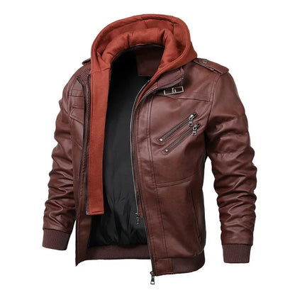 New Fashion Men's Leather Motorcycle Jacket Brown