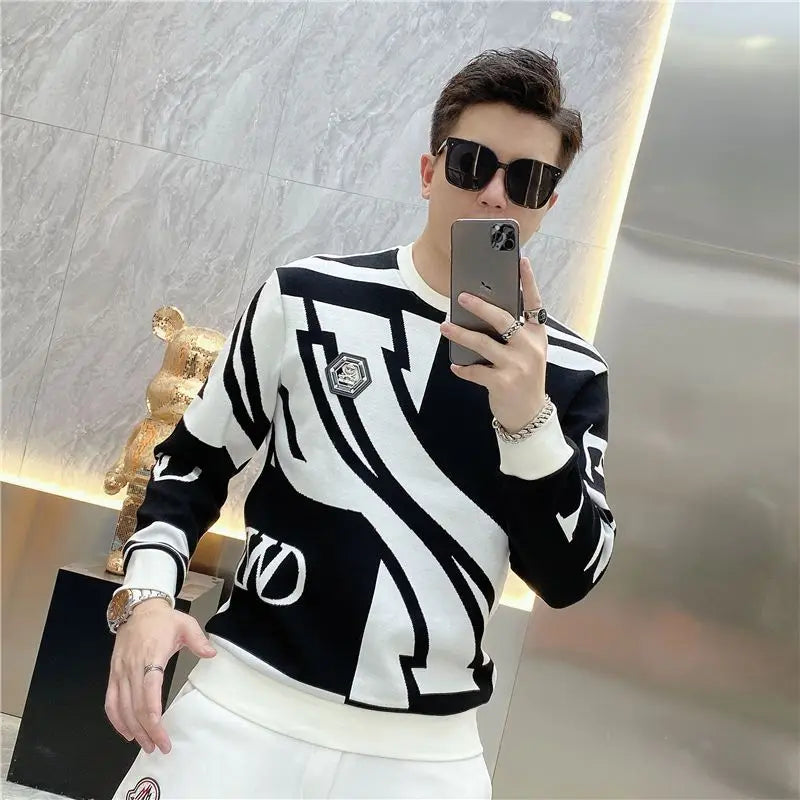 Versatile  Men's O-Neck Printing Contrast Color