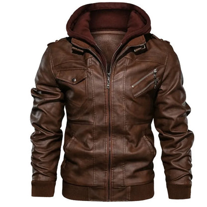 New Fashion Men's Leather Motorcycle Jacket Brown