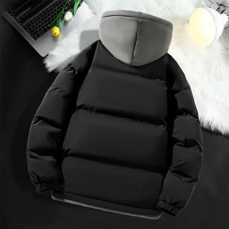 Men Hooded Cotton Coat Black