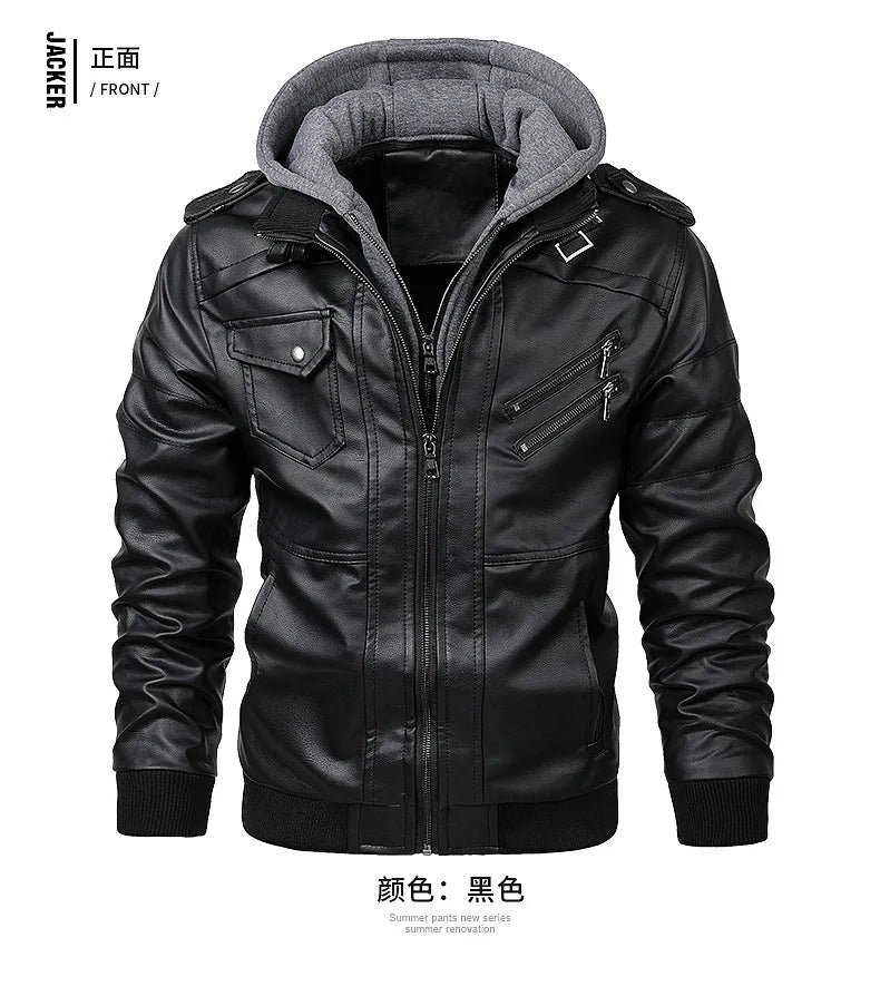 New Fashion Men's Leather Motorcycle Jacket Gray