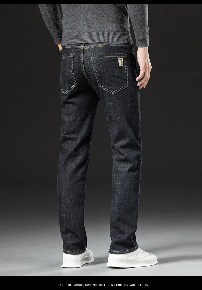 Winter Lamb Fluff Denim Straight Pants Men