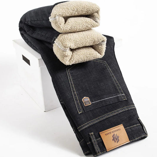 Winter Lamb Fluff Denim Straight Pants Men