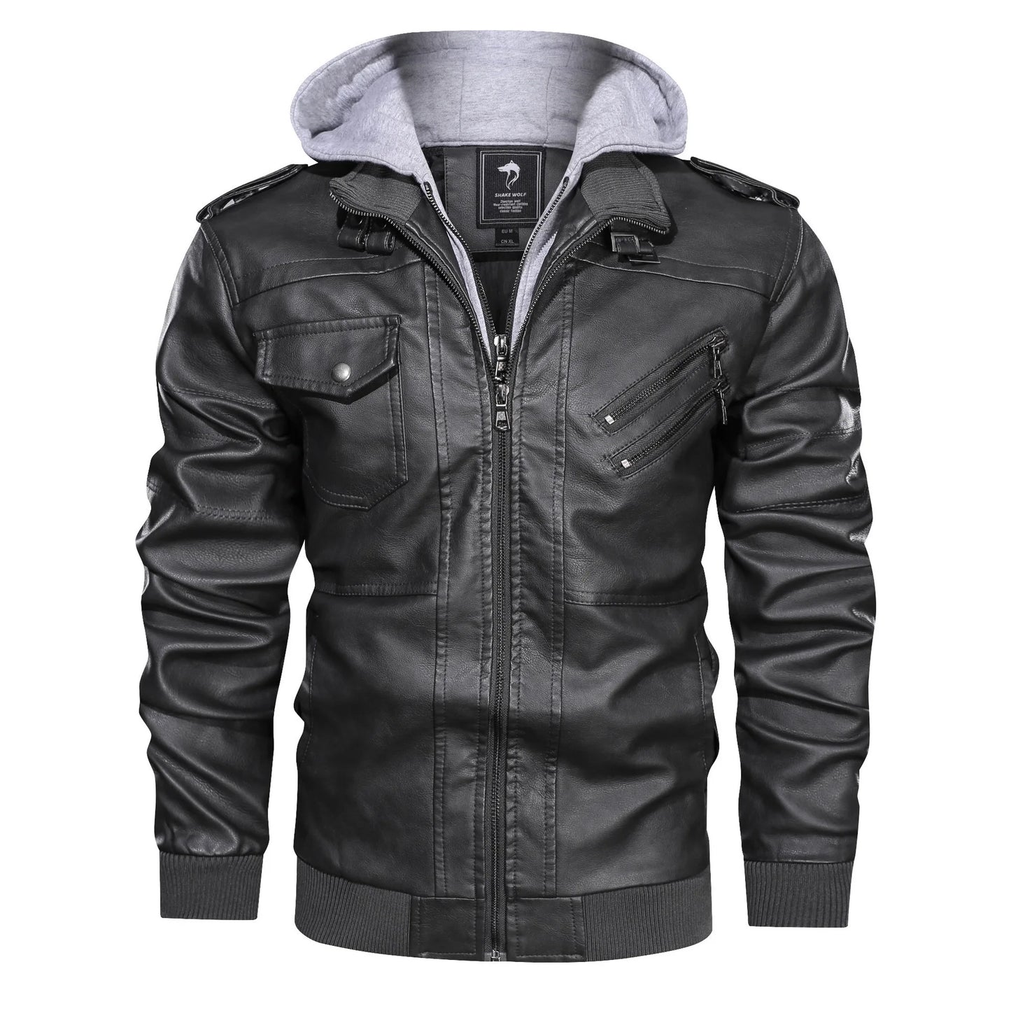 New Fashion Men's Leather Motorcycle Jacket Gray