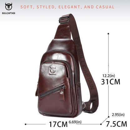 BULLCAPTAIN Men's Leather Chest Bag coffee.