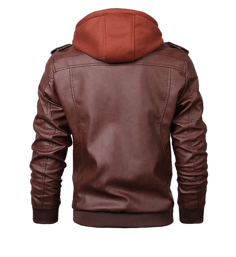 New Fashion Men's Leather Motorcycle Jacket Brown