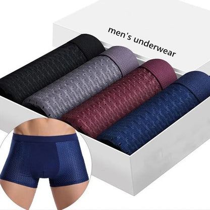 4 Pieces Men's Antibacterial Bamboo Boxers Stretchy Microfiber Boxers