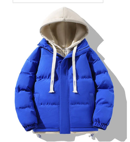 Men Hooded Cotton Coat Blue