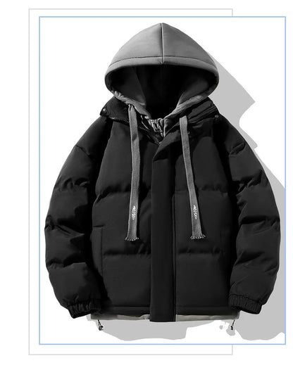 Men Hooded Cotton Coat Black