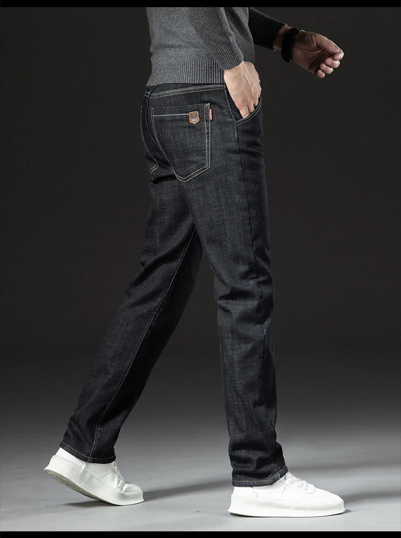 Winter Lamb Fluff Denim Straight Pants Men