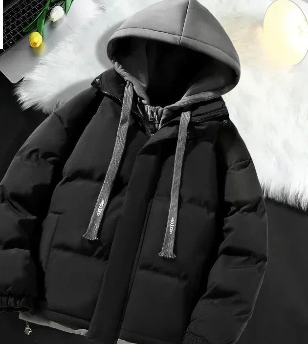 Men Hooded Cotton Coat Black