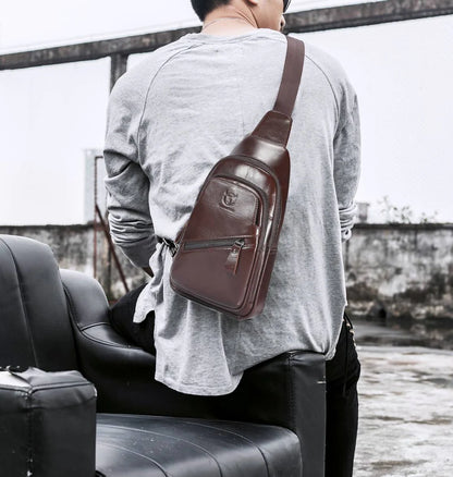 BULLCAPTAIN Men's Leather Chest Bag coffee.