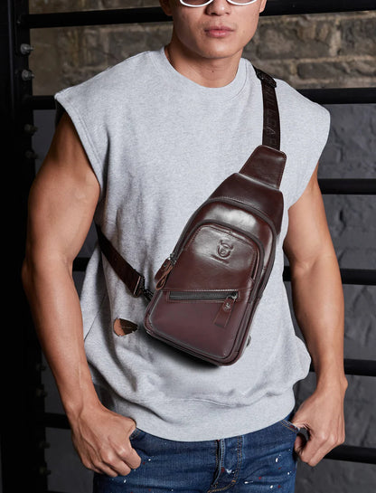 BULLCAPTAIN Men's Leather Chest Bag coffee.